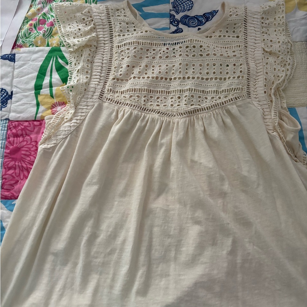 LOFT Ivory Eyelet Lace Blouse